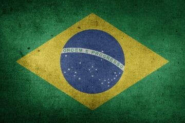 A close up of the flag of brazil