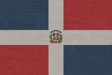 A close up of the flag of dominican republic