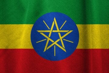 A close up of the flag of ethiopia