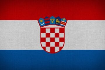 A flag of croatia with the croatian coat of arms.