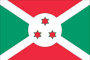 A flag of burundi with three stars on it.