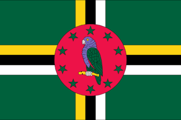 A flag of dominica with a parrot on it.