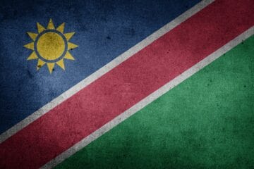 A close up of the flag of namibia