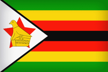 A flag of zimbabwe with the country 's coat of arms on it.