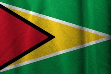 A close up of the flag of guyana