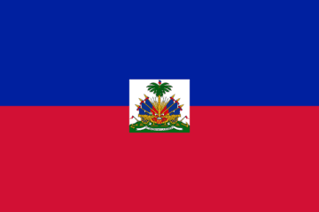 A flag of haiti with the coat of arms on it.