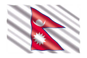 A flag of nepal with the colors red, white and blue.