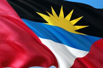 A close up of the flag of antigua and barbuda