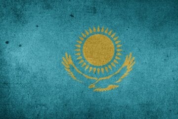 A close up of the flag of kazakhstan