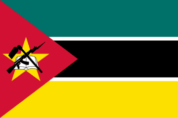 A flag of mozambique with the colors black, yellow and red.