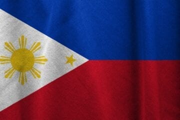 A close up of the flag of philippines