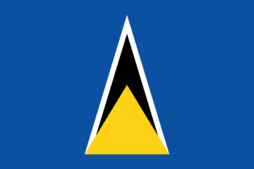 A flag of saint lucia with the colors black, yellow and blue.