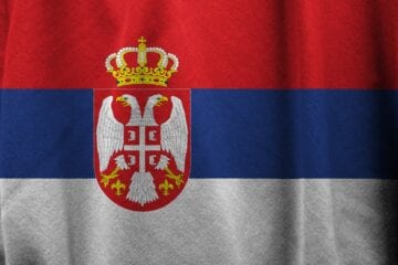 A close up of the flag of serbia