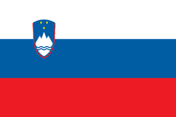 A flag of slovenia with the colors blue, white and red.