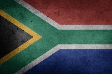 A close up of the flag of south africa