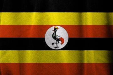 A close up of the flag of uganda