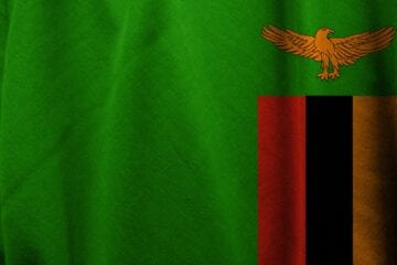 A close up of the flag of zambia